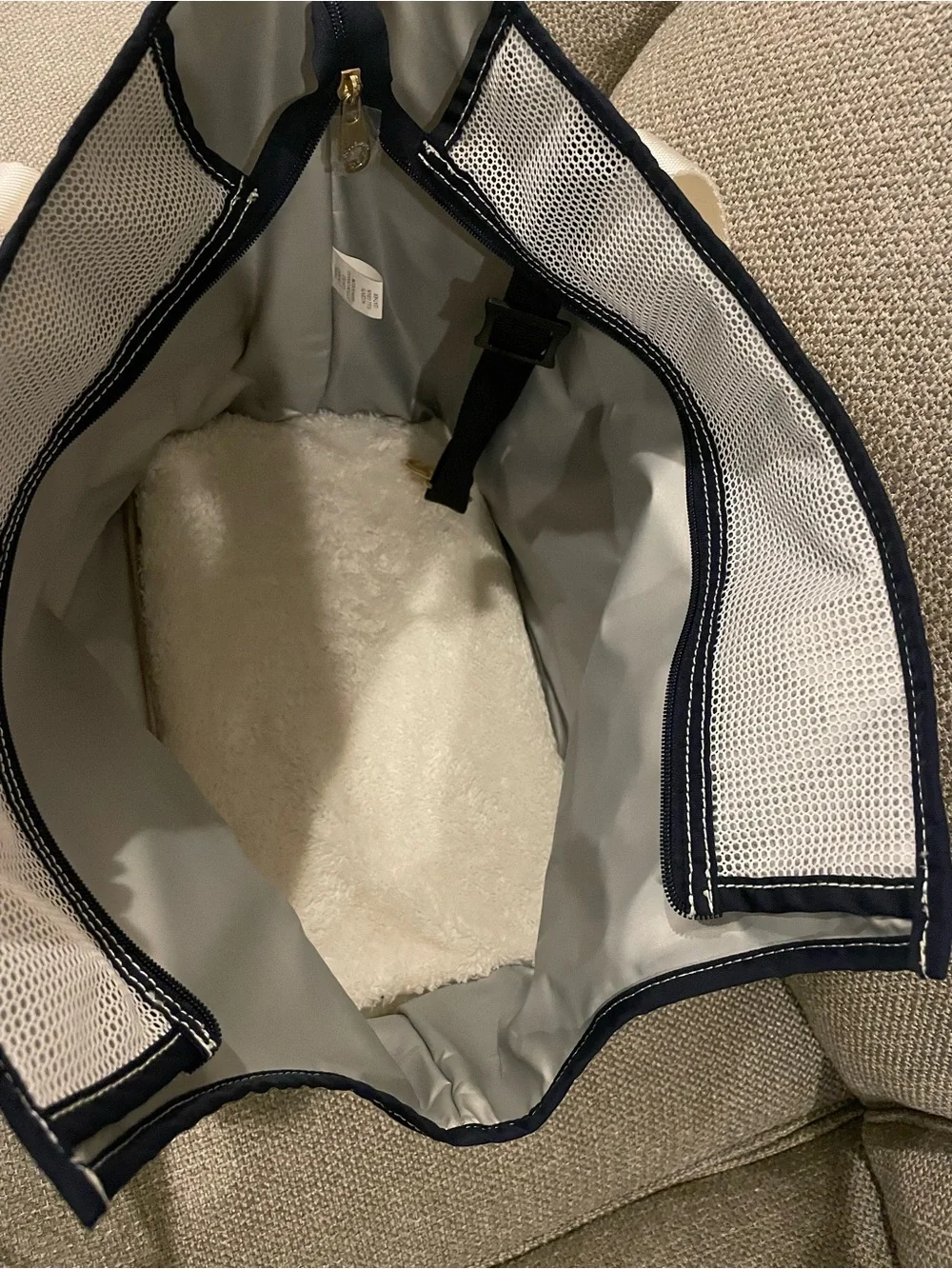 Seaside Canvas Tote in Cream and Navy with Tan Accent